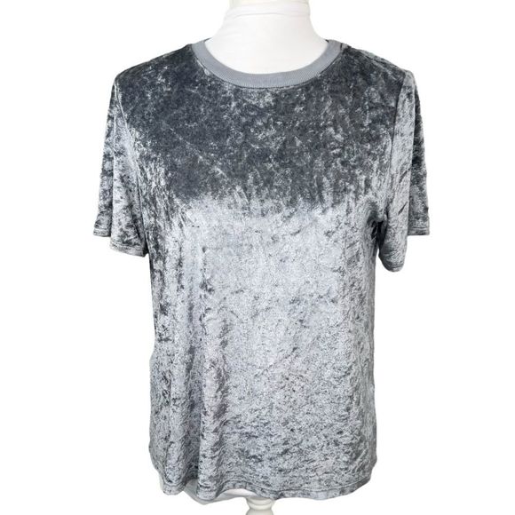 Michael Stars Tops - Michael Stars Crushed Velvet Short Sleeve Crew Neck Top Gray Silver Size XS
